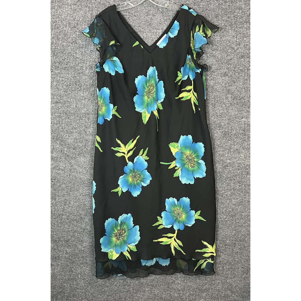 Studio C Womens Floral Shift Dress Size 18W Ruffle Hem Y2K 90's Short Sleeve